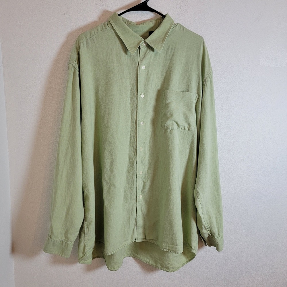 Structure Men Sage Green Linen Blend Long Sleeve Button Down Shirt XXL Resort